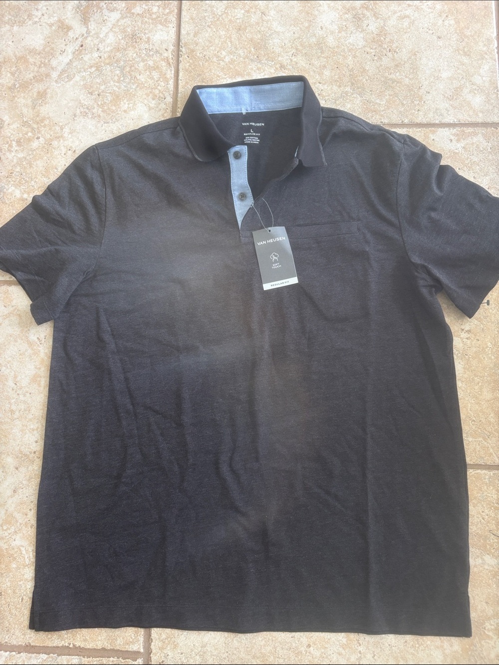 Van Heusen Men’s Black Polo with Light Blue Contrast Placket